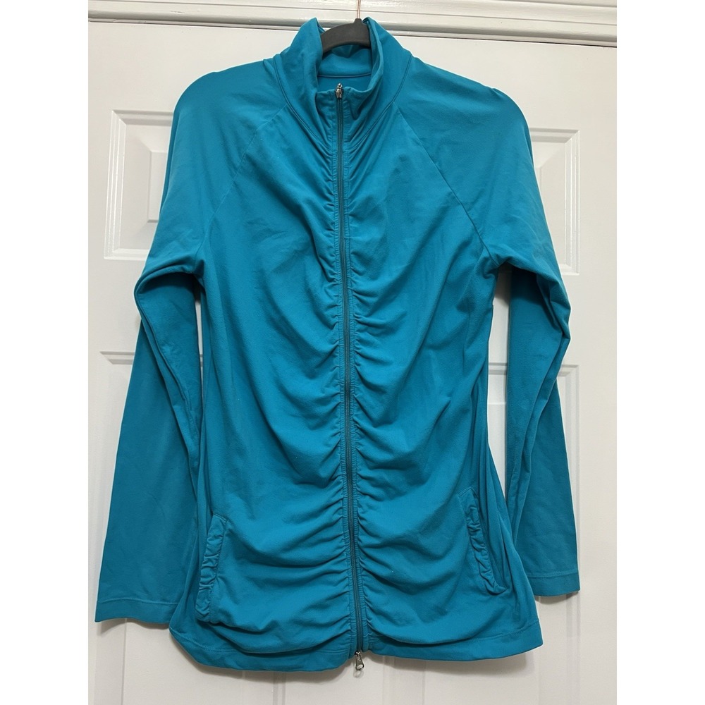 Women's LUCY athletic wear jacket bright teal color full zip size Large Workout